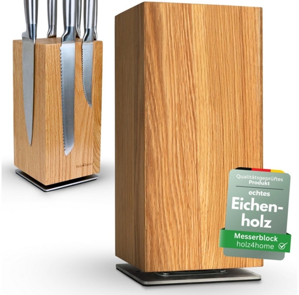 holz4home® Magnet-Messerblock aus Eichenholz I 360° drehbarer Messerhalter aus Holz Küchenhelfer, Drehbar