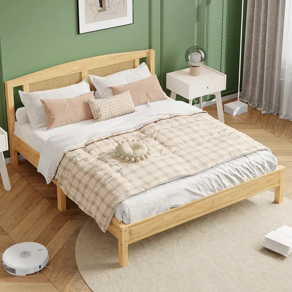 Massivholzbett, Doppelbett mit Kopfteil und Lattenrost, 160x200 cm, Holzbett, Jugendbett, Kinderbett, Kiefer