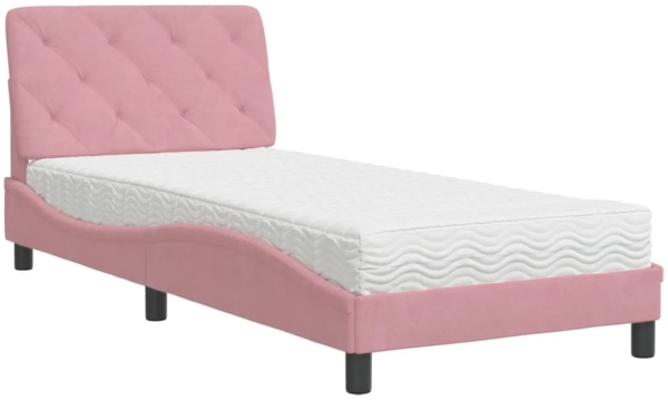 vidaXL Bett mit Matratze Rosa 90x200 cm Samt 3208639