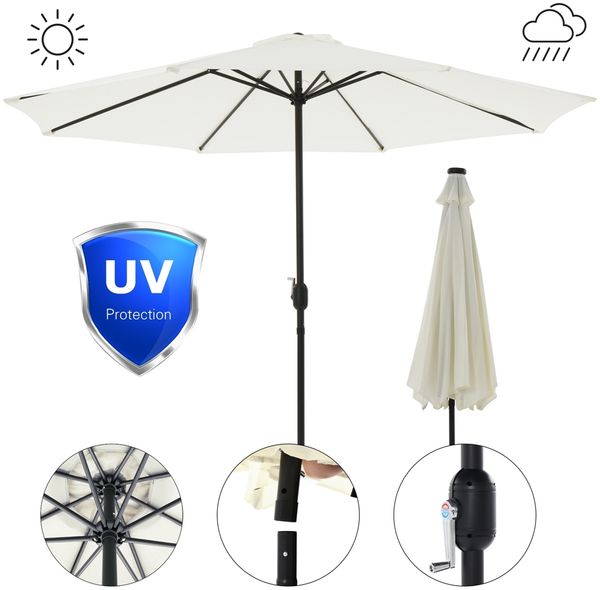 Sonnenschirm Marktschirm Ø3m beige Beleuchtung Strandschirm Gartenschirm UV