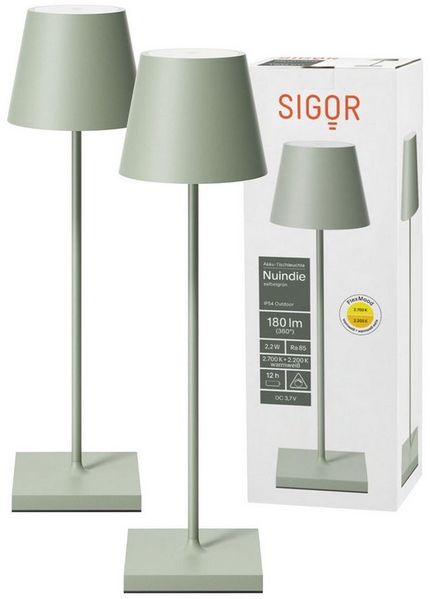 SIGOR LED Tischleuchte 2x Nuindie USB-C 380mm salbeigrün, Dimmbar, LED fest integriert, Warmweiß