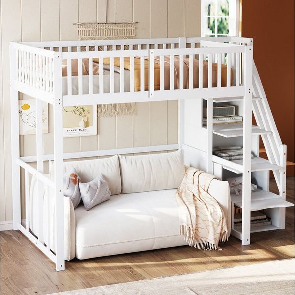 STILVORA Hochbett Kinderbett 140x200 mit Stauraum Jugendbett mit Zäune,Massive Kiefer (mit Sicherheits-Aufbewahrungsleiter, Bettgestell aus massivem Kiefernholz für Kinder und Jugendliche, 140 x 200 cm) ohne Matratze