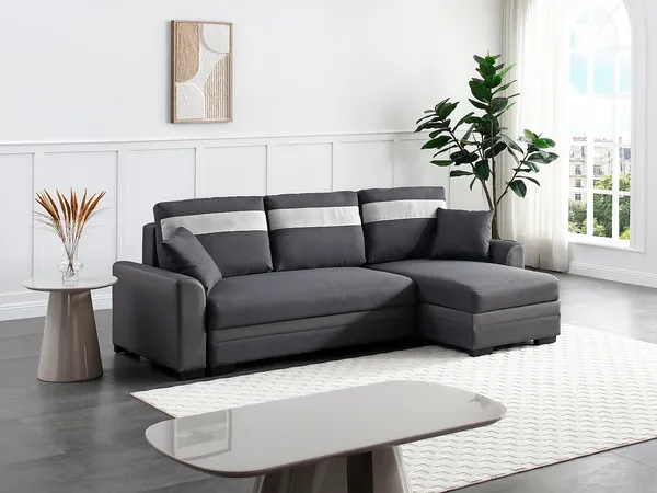Vente-unique - GIANY Sofa KunstlederStoff Grau - B 135 cm x H 88 cm x L 242 cm