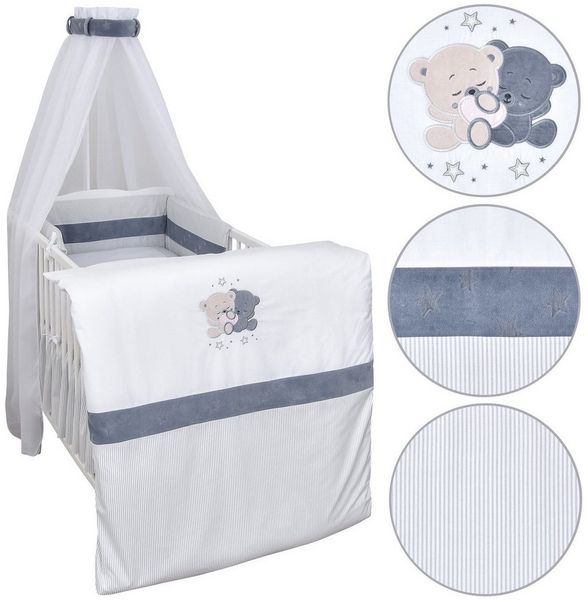 Baby-Delux Babybettwäsche Baby Bettwäsche Set 4-Tlg. Nestchen Chiffonhimmel, Baumwolle, 4 teilig, Bettset für Babybetten 140x70 & 120x60 verschiedene Designs
