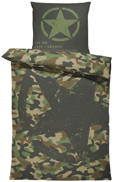 One Home Jugendbettwäsche Camouflage, Mikrofaser, 2 teilig, Tarnmuster und US Army Stern
