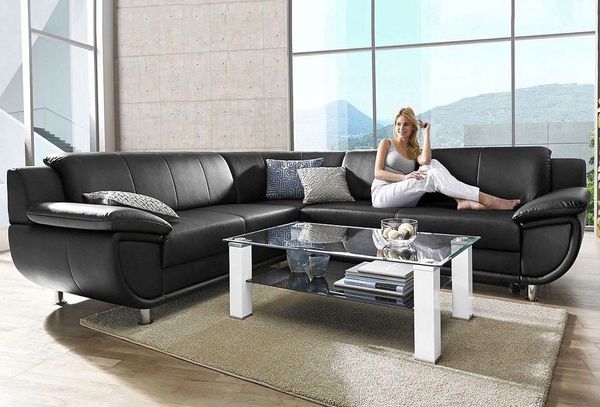 TRENDMANUFAKTUR Ecksofa Rondo wahlweise mit Schlaffunktion, bequeme Armlehnen, Bestseller, L-Form, wahlw. mit Federkern, Füße chromfarben, Unser Dauertiefpreis