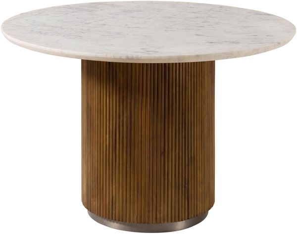 Esstisch rund Mango 120x120x76 braun lackiert / Marmor weiß BARCELONA #228