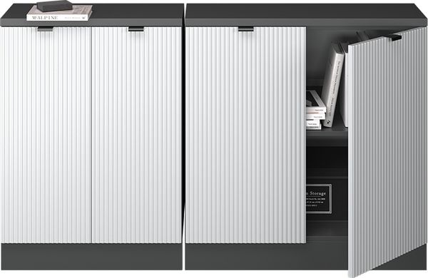 Küchenschrank für Dachschrägen R-Line Weiß Riffel 140 cm 2er Set Schrankkorpuss 60 cm Tiefe Vicco Bild 5