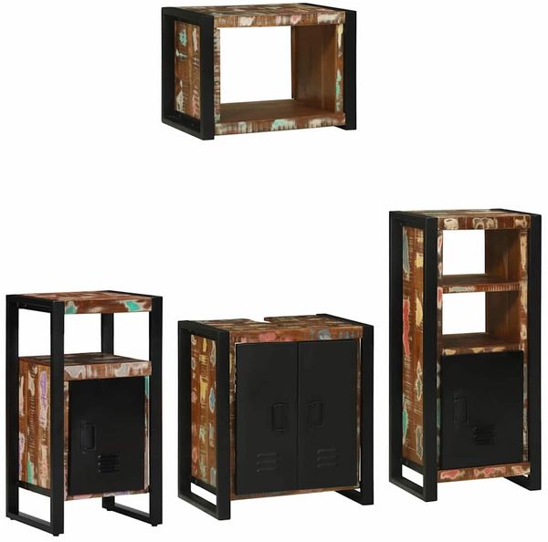 vidaXL Badezimmermöbel-Set mit Regal 4 pcs Massives upgecyceltes Holz 3305673