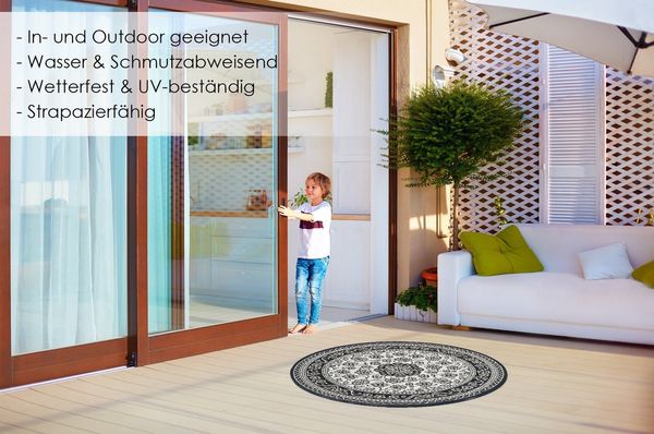 DomDeco Teppich In- & Outdoor Teppich Rund Finn, strapazierfähiger Flachgewebe 120cm