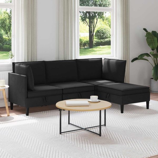 vidaXL Wohnzimmergarnitur 4 pcs Schwarz Stoff 3413810