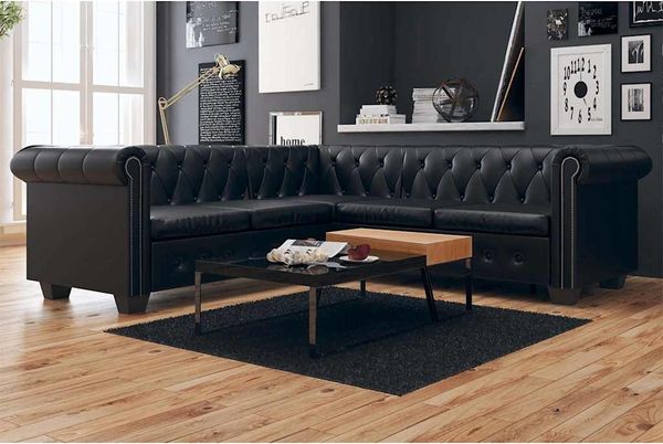 Chesterfield Sofa 5-Sitzer Kunstleder Schwarz