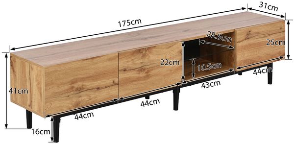 TV-Schrank 175 cm mit LED-Beleuchtung, großem Stauraum, 3 Schränken, MDF Holzoptik Schwarz Bild 10