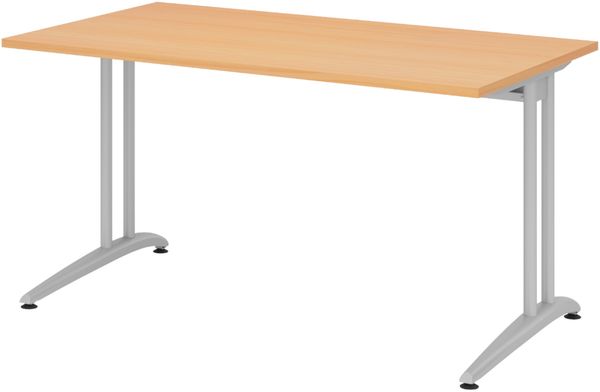 bümö Schreibtisch klein Serie 140x80 cm, Tischplatte aus Holz in Buche, Gestell aus Metall in Silber - PC Tisch, kleiner Computertisch für's Büro, Office Bürotisch, BS-14-6