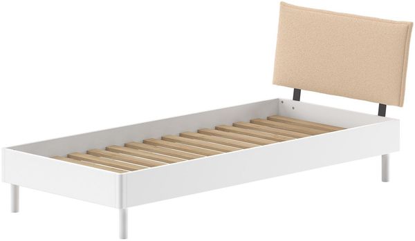 Einzelbett 90x200 Keeley Buche Weiß Massivholz Polsterkopfteil