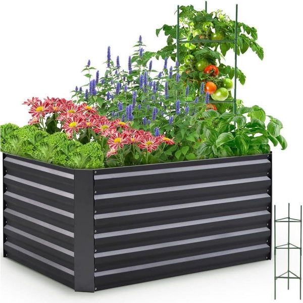 Quictent Hochbeet Metall Pflanzbeet 180x90x30cm Tomatenkäfigen Grau