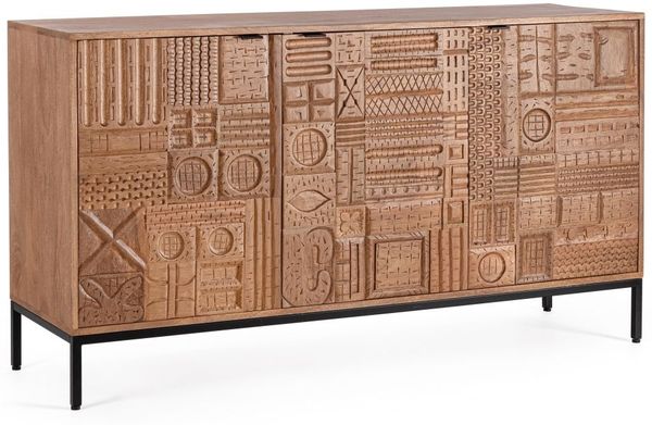 Sideboard Kindia aus Mangoholz, handgefertigte Schnitzereien, Retro Chic, braun, 145 cm