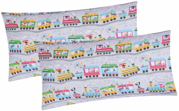 Heubergshop Kissenbezug, (2 Stück), 2er Set 40x80cm Lokomotive Zug Kinder Kissenhülle (EW-Zug-Grau-40x80)