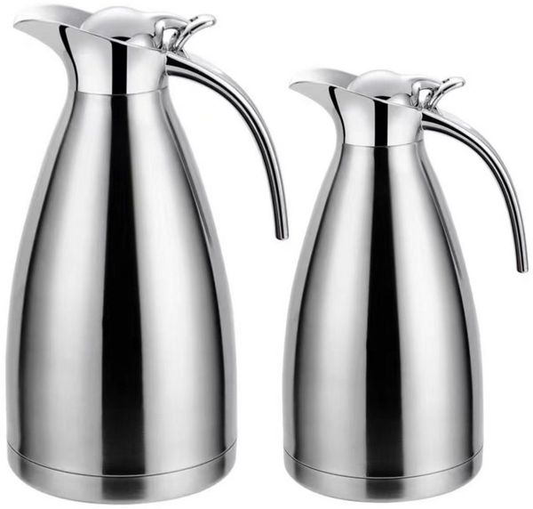 2er Set Thermoskanne Isolierkanne Kaffeekanne 1 Liter + 1,5 Liter silber