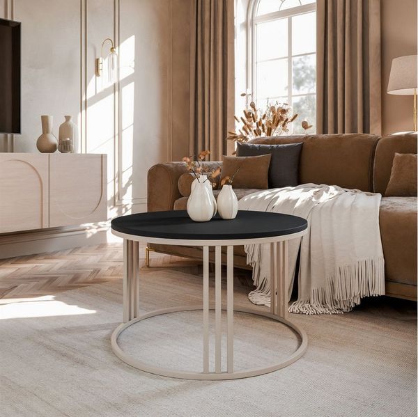 Lookway Couchtisch LORI MATT, runder Couchtisch mit kaschmirfarbenem Gestell (1x Tisch), Durchmesser: ⌀70 cm