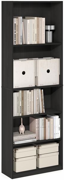 Furinno Jaya Bücherregal, 5-stöckig, Bücherregal, Bücherschrank, 9,5 x 24,6 x 71,1 cm, für Homeoffice, Wohnzimmer, Espresso