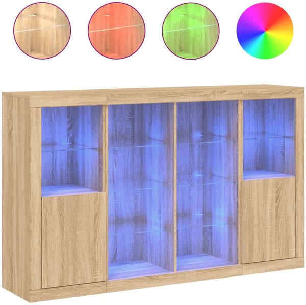 vidaXL Sideboards mit LED-Leuchten 3 Stk. Sonoma-Eiche Holzwerkstoff 3209137 Bild 2