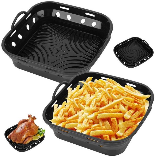 BlingBin Silikonform 2 Stück Heißluftfritteuse Backform für Ninja Foodi AF300/AF400, (2er Set 2-tlg), Wiederverwendbar Air Fryer Silicone Pot Zubehör, Einfache Reinigung