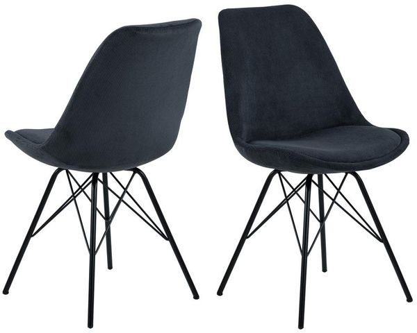 Esszimmerstuhl 2er-Set ERIS Cord Stoff anthrazit Metall schwarz