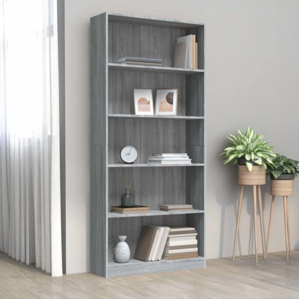 vidaXL Bücherregal 5 Fächer Grau Sonoma-Eiche 80x24x175 Holzwerkstoff 815394