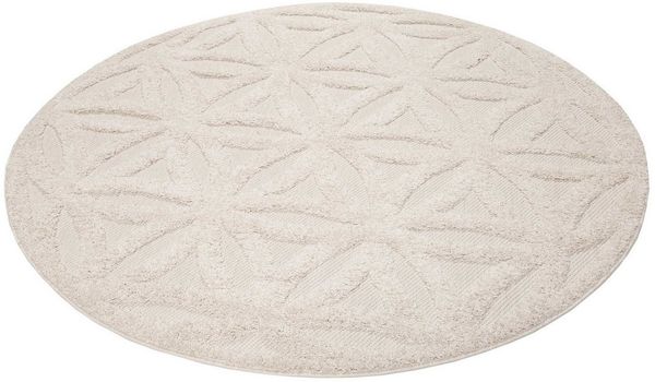 Esprit Outdoorteppich Shake, ESP54232, rund, Höhe: 2 mm, Hoch-Tief-Effekt, Blume des Lebens - Motiv, uni, robust, Terrasse