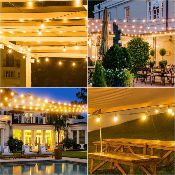 Quntis Lichterkette LED Lichterkette Outdoor 16/31m Balkonlampen Gartenlampen erweiterbare, Lichterketten mit Steckdosen für Balkon Party Halloween Weihnachtsdeko