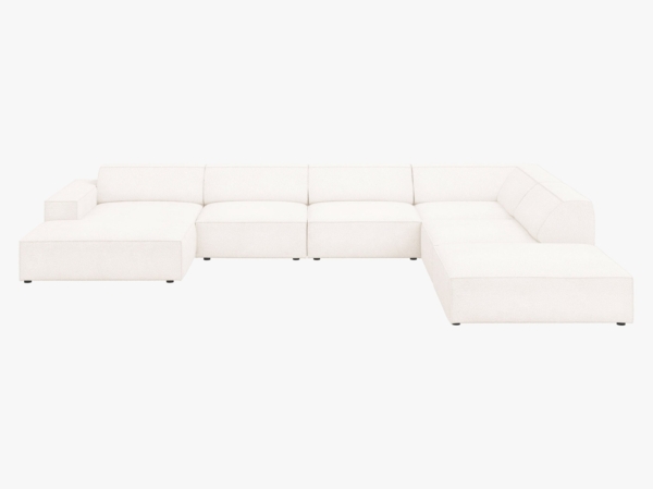 Micadoni Panorama-Ecksofa Jodie 7-Sitzer Rechts Boucle Ascot Beige