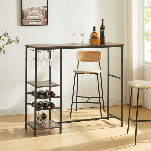 Bartisch Stjørdal mit Flaschenablage Schwarz/Walnussoptik [en. casa]