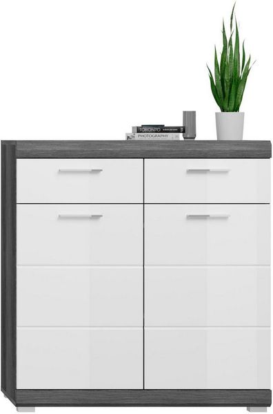 INOSIGN Schuhschrank Siena, Breite 90 cm, 2 Türen, 2 Einlegeböden, 3 Fächer, 2 Schubkästen Front-Rillenfräsung, Schuhkommode, Kommode, Anrichte, Sideboard