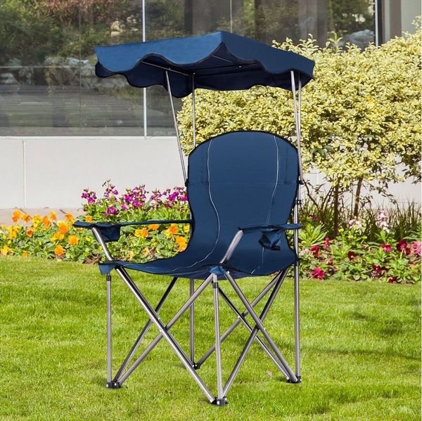 COSTWAY Campingstuhl, mit Sonnendach & Tragtasche, 120 kg belastbar