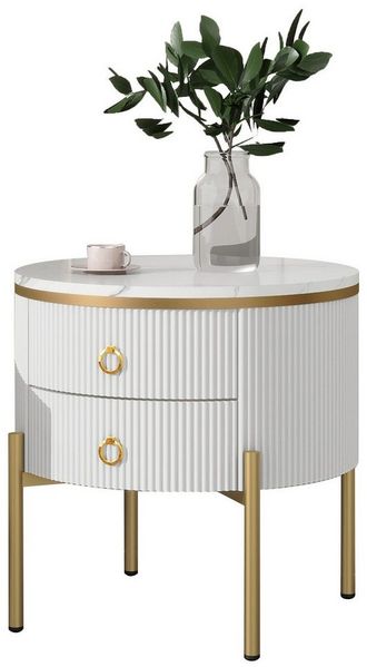 Merax Couchtisch mit Schubladen und goldenen Metallbeine, Beistelltisch Mamoroptik, Wohnzimmertisch, Kaffeetisch