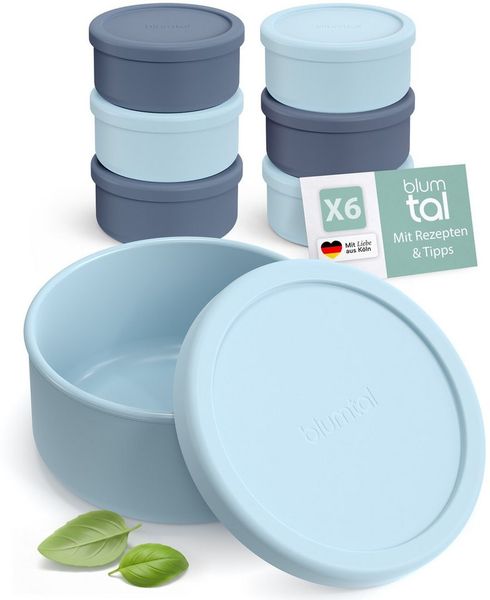 Blumtal Vorratsdose Pizzaballenbox mit Deckel 2er Set - BPA-freie Pizza Ballenbox, (6-tlg, 2er, 4er und 6er Set), Silikon 14,5x6,5 cm - antihaftende Pizza Box für optimale Gärung