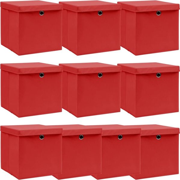 vidaXL Aufbewahrungsboxen mit Deckeln 10 Stk. Rot 32x32x32 cm Stoff 288364