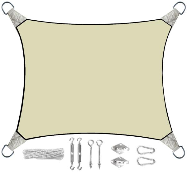 Sonnensegel Rechteckig 2x3m Creme mit Ösenset - Sonnenschutz für Balkon Terrasse