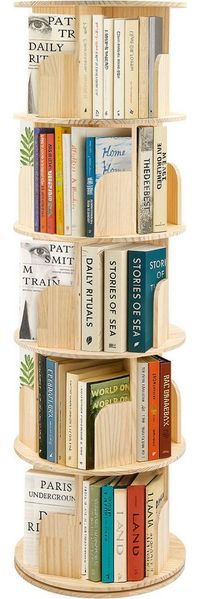 Youyijia Bücherregal 3/4/5-stöckig, Drehregal aus Kiefernholz Naturholzfarbe