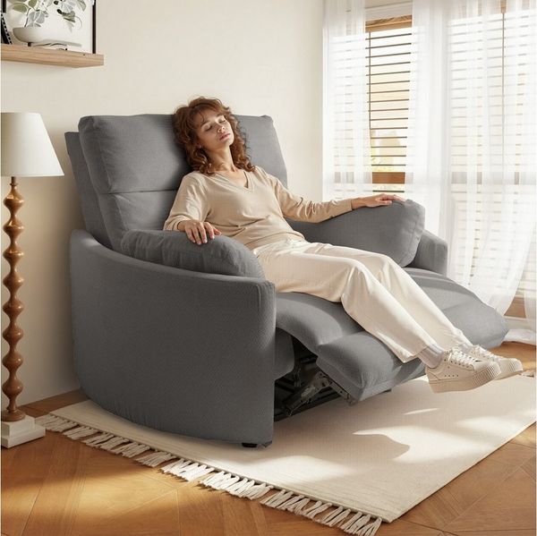 FLEXISPOT Sessel Mochi Elektrischer Relaxsessel - XXL 1,5-Sitzer mit 90 cm Sitzbreite (elektrisch verstellbar 118°–150° mit Zero-Wall-Funktion, USB & Type-C Anschluss, Anti-Quetsch-Konstruktion, Chenille-Bezug), inkl. Kuscheldecke 130×170 cm – ideal fü...