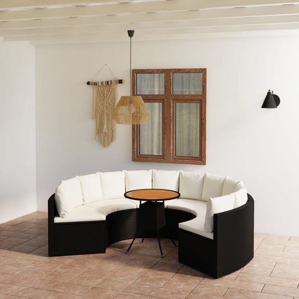 vidaXL 7-tlg. Garten-Sofagarnitur mit Auflagen Poly Rattan Schwarz 3064888