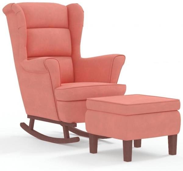 vidaXL Schaukelsessel und Hocker mit Holzbeinen Rosa Samt 3121234