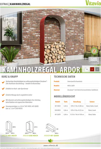 Vitavia Kaminholzregal Ardor 858, hoch, blank Bild 4