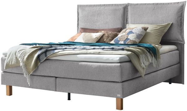 Bonita Boxspringbett grau Eiche MassivholzPolyester/Polyamid/Viskose 203cm x 192cm x 128cm