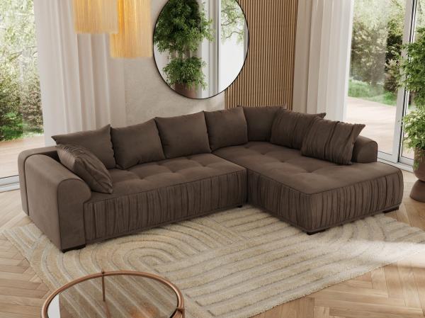 Ecksofa mit Schlaffunktion und Armlehnen, Komfortschaum, L-förmige Ecke - ORTA - rechts - Braun Velours