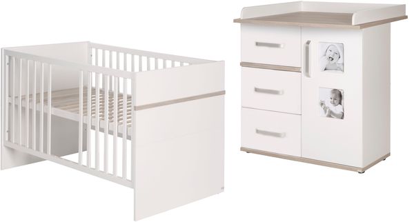 roba Kindermöbelset 'Moritz' 2-teilig - Kinderbett 70 x 140 cm - Wickelkommode schmal - Weiß / Luna Elm