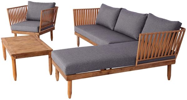 Garten-Garnitur HWC-L29, Garnitur Sitzgruppe Lounge-Set Sofa, Akazie Holz MVG-zertifiziert ~ dunkelgrau Bild 8