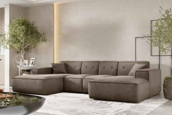 Wohnlandschaft Sofa U-Form CESINA XS in Stoff Opera Velvet Taupe