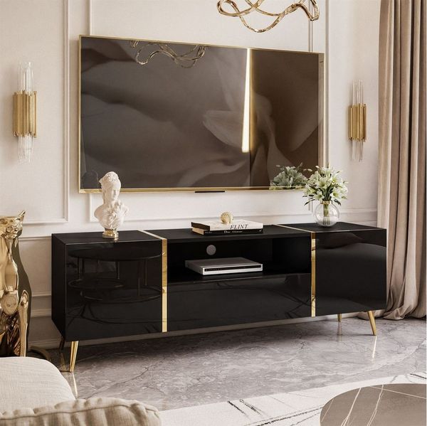 Lookway Lowboard ONYX TV-Schrank auf goldenen Beinen Hochglanz 158 cm